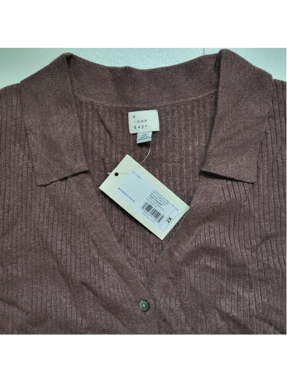 Women's Plus Size A New Day Ribbed Button-Down Sweater – Brown – Size 2XL – NWT - Picture 7 of 10